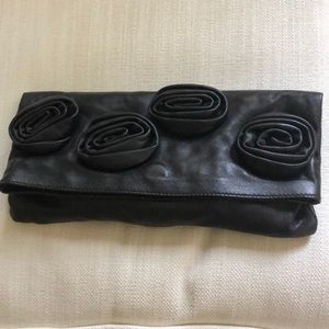 Black Leather Fold-over Clutch